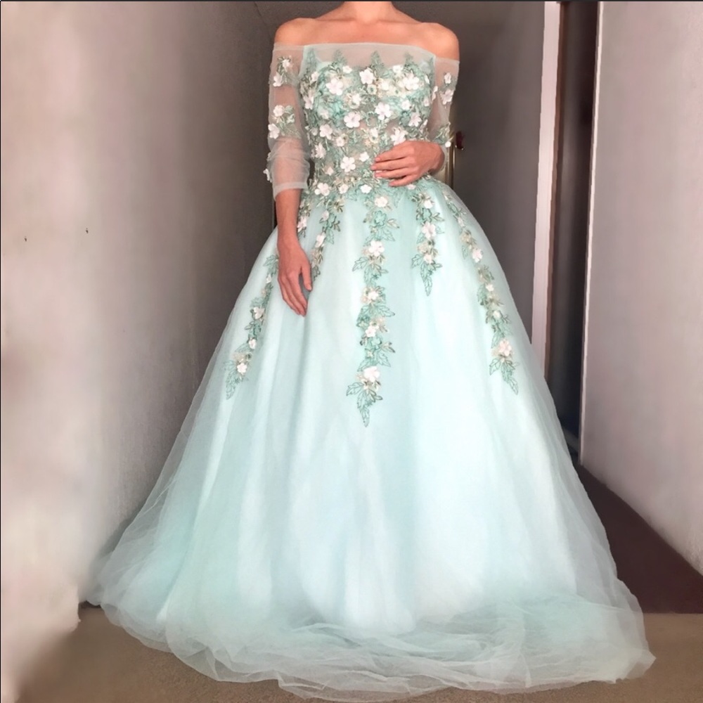 Off Shoulder Floral Prom/Pageant Gown - Picture 2 of 5